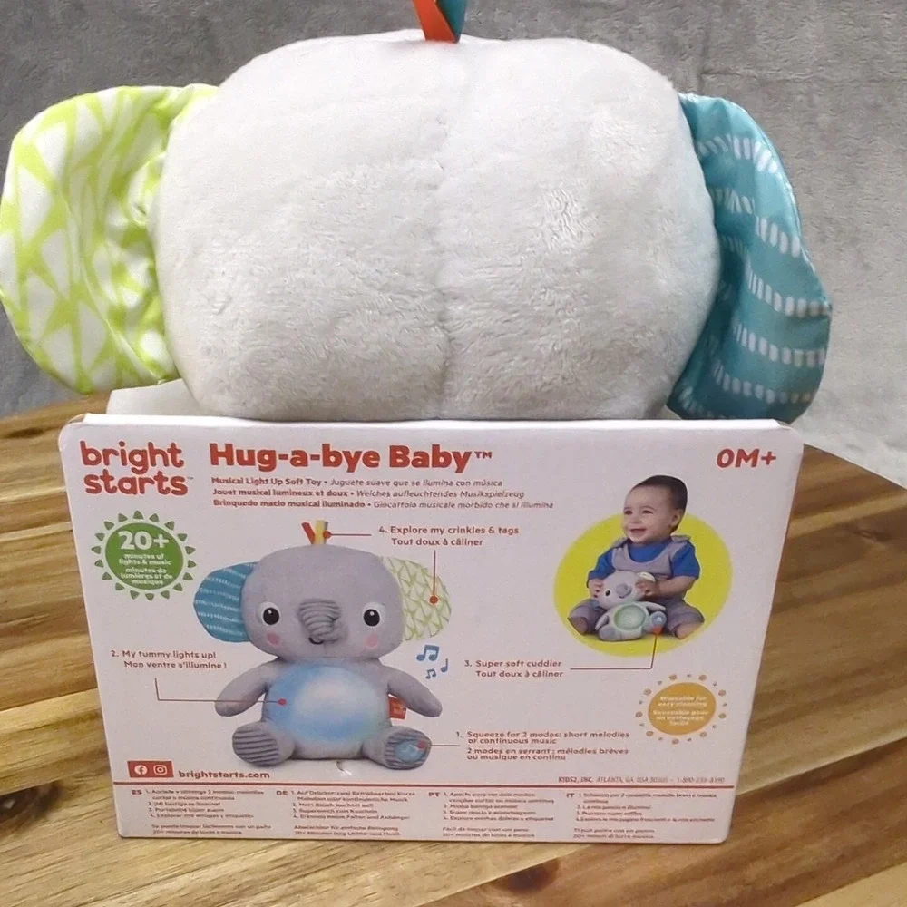 Bright Starts Hug-a-Bye Baby Elephant Stuffed Animal Musical Light‎ Up Soft Toy